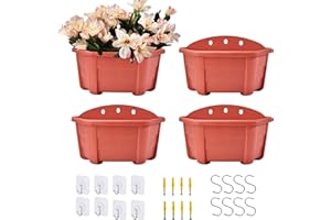 ORIMERC 25cm 4 Pack Wall Hanging Planters Plastic Retro Style Railing Hanging Planters Plants Flowers Plastic Pots Baskets for Balcony Fence Garden Outdoor Indoor-Brick Red