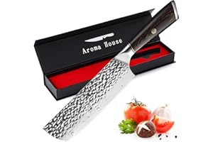 AROMA HOUSE Couteau de chef Nakiri 17,5 cm,professionnel Couteau Damas,Couteau de cuisine Couteau tout usage Acier inoxydable de couteau très tranchante avec manche ergonomique pour Le ménage et Le Restaurant