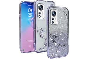 XINYEXIN Funda Glitter para Xiaomi 12 / Xiaomi 12s / Xiaomi 12x, Carcasa Teléfono Antigolpes Transparente Bling Sparkle, Ultra Delgado Cute Brillante para Niñas y Mujeres - Viola