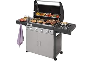 Campingaz 4 Series Classic LS Plus Gas BBQ 4 Burner Gas Barbecue Grill 12.8 KW Power Instaclean Easy Cleaning System Cast Iron Grid and Griddle with Side Burner, Black/Grey, 160 x 59.8 x 115.6 cm