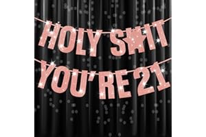 onehous 21st Birthday Decorations for Girls - Rose Gold Glitter 'Holy Shit You're 21' Banner & Party Decor Sign