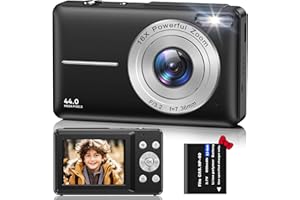 VAHOIALD Digital Camera, FHD 1080P 44MP Digital Cameras Compact, 2.4"" LCD Rechargeable Digital Cameras, Vlogging Camera with 16X Digital Zoom for Kids, Adult, Teenagers, Girls, Boys（Black）