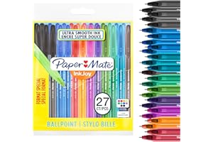 Paper Mate InkJoy 100ST Stylos à bille, pointe moyenne (1,0 mm), 27 stylos de 10 couleurs différentes