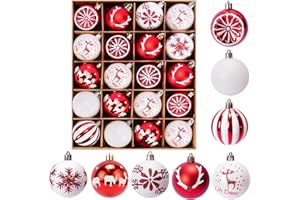 ZUSUZU Zestaw 20 Bombek Choinkowych,6cm Bombek Bożonarodzeniowych,Bombki Choinkowe z Tworzywa Sztucznego,Białe i Czerwone Bombka Choinkowa na Ozdoby Choinkowe, Ozdoby świąteczne do Dom