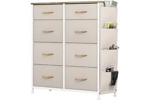 ‎YITAHOME YITAHOME Kommode, 8 Stoffschubladen mit Griffen, Aufbewahrungsschrank mit Haken, Schubladenschrank mit Seitentaschen, Schrank, Metallgestell, stoffkommode für Schlafzimmer,Wohnzimmer,Flur,Büro,beige
