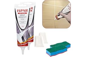 Kit de réparation de joints ISPAR pour joints de carrelage avec spatule et éponge, coulis de carrelage, mastic pour renouveler les joints, coulis à séchage rapide pour carrelage