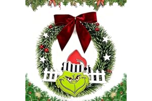 FIVEMILEBRO Corona de Navidad Glin-ch, 30cm Corona de Puerta de Navidad con Lazo Rojo Grande, Guirnalda Colgante y Adorno Navideño para Decorar la Puerta, Pared, Ventana, Árbol de Navidad o Chimenea (C)