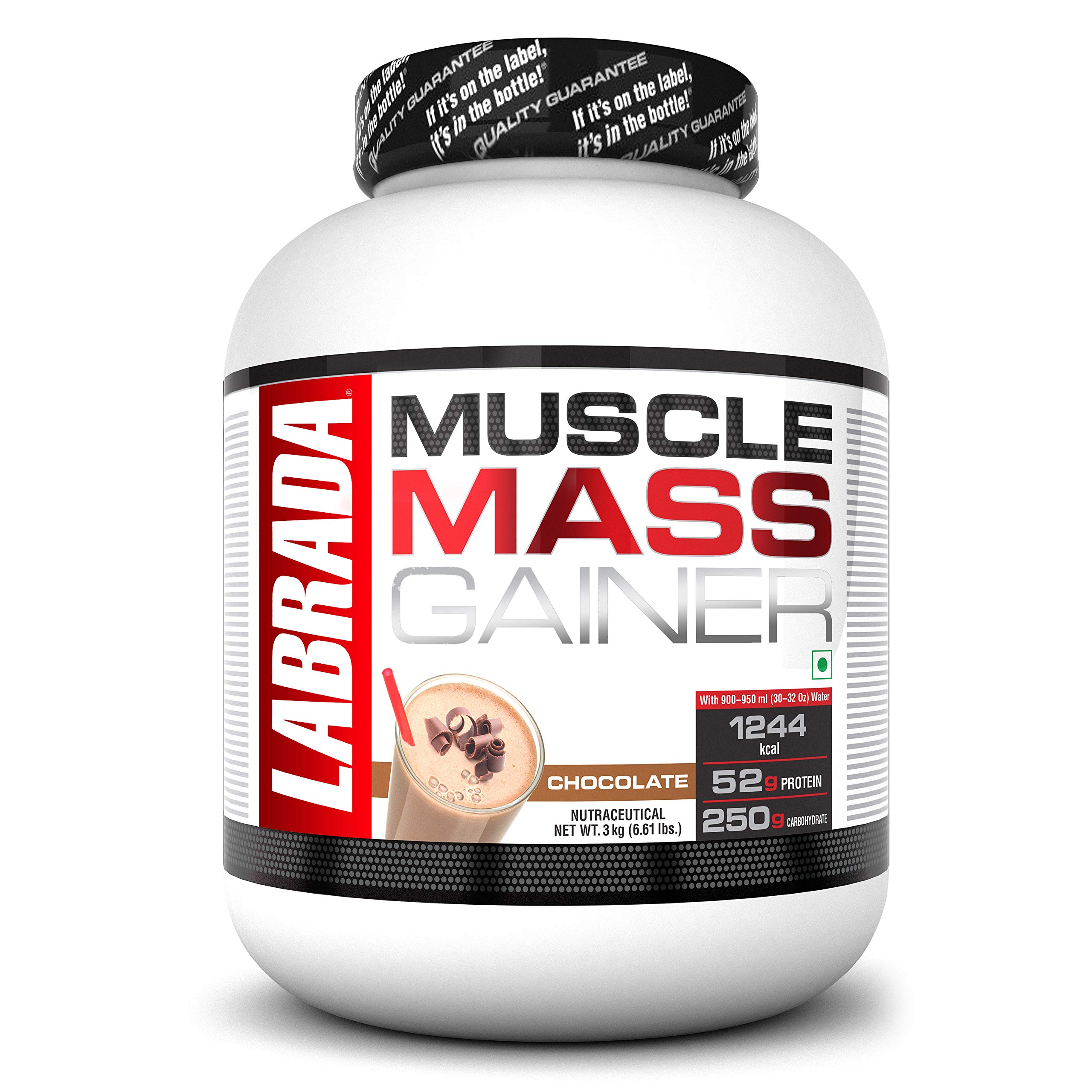 Labrada Muscle Mass Gainer Powder 6.6 lbs (Pack of 3 kg) (Chocolate) - Gain Weight, Post-Workout, 52g Protein, 250g Carbs,1g