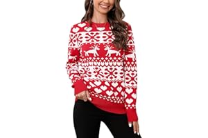 YesFashion Hässliche Weihnachtspullover Rundhals Lustige Weihnachtspullover Mit Rentier Schneeflocken Weihnachtsbaum-Muster Winter Weihnachts Strickpullover Für Damen