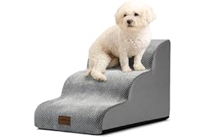 COZY KISS Dog Stairs for Small Dogs, Curved Pet Step with Leakproof Cover, High Density Foam Cat Ramp for Bed or Sofa, Lightweight, Durable, Comfort, 15.7x22.4x15.7 inch, 3 Tiers, Grey