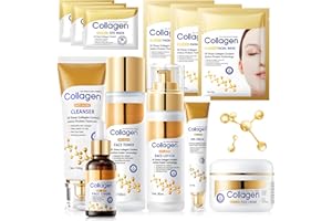 SHOPPGO Kit Skincare Facial Mujer Completo, Collagen Skincare Kit, 12 Piezas Skin Care Set con Collagen, con Crema Facial, Serum, Cleanser, Tonico Facial, Mascarilla Colageno, Eye Cream, Piel nutritiva