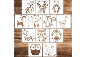 KYSUN 12 Pièces Pochoirs de Peinture Animale, Pochoirs de Peinture Animale, Pochoir Dessin Peinture, Pochoirs d'artisanat Réutilisables pour Cartes Scrapbooking Décoration Murale, 5.12in * 5.12in