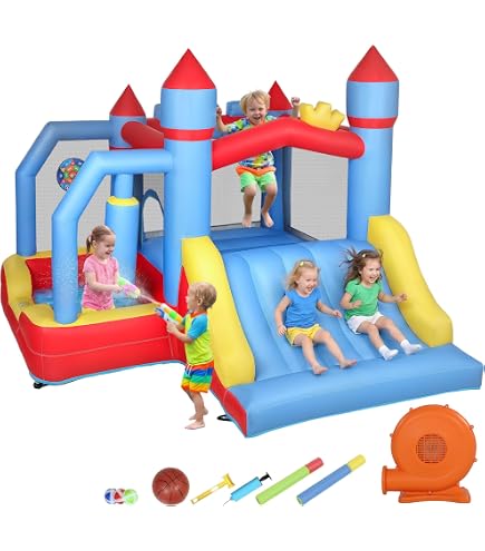 Château Gonflable Enfant 8-en-1, Parc Aquatique Extérieur avec Toboggan & Piscine, Structure Gonflable Multijeux 450W pour Jardin 3-10 Ans 180kg
