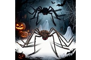 ZSYIULIA 2PCS Giant Halloween Spider Decorations for Outdoor and Indoor, 50 inch Brown & 30 Inch Black Scary Giant Spiders with Fuzzy Body and Posable Legs for Haunted House, Garden, Tree, Web Party Decor