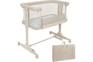 Lionelo Pari Beistellbett 3in1, 6-Fach höhenverstellbar mit Neigungsverstellung für Boxspringbett, als Wiege & Babybett, Netzseiten, Rollen mit Bremse, Matratze, Gurte, Transporttasche, 84 x 48 cm