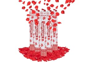 Party Factory 5er Set Party Popper, 40 cm, confettis Roses Rouges, jusqu'à 8 m de Hauteur d'effet, Pluie de confettis pour Mariage, Saint-Valentin ou Enterrement de Vie de garçon