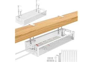 FoiiLiio Kabelmanagement unter dem Schreibtisch, 2er Set Bohrfrei Untertisch Kabelmanagement, Klemmbar Kabel Organizer Tray, Cable Management Under Desk für Büros, Haus, Internetcafés - Weiß