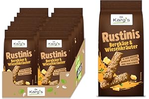 ‎DR KARG Dr. Karg’s Rustinis Vollkorn-Knabberei Bergkäse & Wiesenkräuter - knusprig, vegetarisch, Knuspergebäck aus Vollkorn, Bergkäse, würzigen Kräutern, ofengebacken, ohne Zusatzstoffe, 12x125g