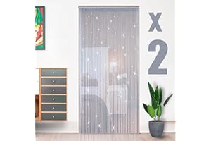 HYSENM 2 Pack Door Curtain 100 x 200cm Fly Screens for Doors, Beaded Door String Curtain for Doors, Door Fly Screen Curtain for Doorways - Silver
