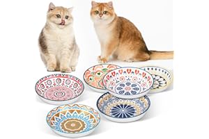 Otauoaea Katzennapf Set - 6 Stück Flache Keramik Futternäpfe, Bunte Katzenschüsseln für Futter und Wasser, 250ml Kapazität