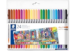 STAEDTLER Rotuladores para colorear, doble extremo, ancho de trazo de 0,5 a 3,0 mm, 24 colores surtidos, paquete de 24, 3200 C24P