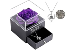 ‎EAPRALA Ewige echte Rose mit I Love You Halskette 100 Sprachen Schmuck Geschenkbox Ewige echte Rose für Valentinstag Muttertag Hochzeit Jahrestag Geburtstag Geschenk für sie (Lila)