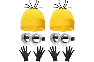 WEARXI Karneval Kostüm Damen, 3/4/6PC Gelbes Kleidung Set, Fasching Kostüm Damen Erwachsene Karnevalskostüm für Party Cosplay für Herren Kinder, Mütze Brille Hosenträger Handschuhe