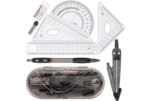 Lineal Set Zirkel Set Geometrieset MUSCCCM 8 Teilig Schulsachen Winkelmesser Praktisches Mathematik Set Lineale für Schüler Zeichnung Kompass Mathe Geometrie Kit