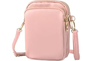 Lollanda Women Crossbody Phone Bags, Nylon Ladies Mobile Phone Bags with Adjustable Shoulder Strap, Mini 3 Layers Zipper Purse Wallet for Women and Ladies