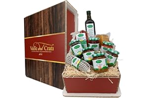 VALLE DEL CRATI ECCELLENZE GASTRONOMICHE DAL 1998 Valle del Crati Cesto di Natale con 10 Prodotti | Cesto di Natale con Olio BIO, Salsiccia, Pecorino, Crema di Nduja, Salame di Fichi, Creme, Sottoli ed altro | Cestino Natalizio