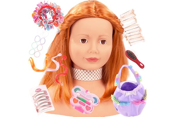 Götz 1192054 postiche aux Cheveux Roux et aux Yeux Marrons - Tête de Coiffure et de Maquillage de 28 cm de Haut en Set de 57 pièces - Convient aux Filles à partir de 3 Ans