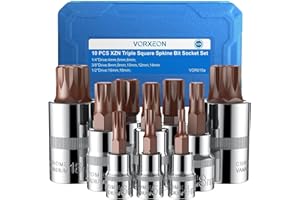 VORXEON 10Pcs Spline Socket Set M4-M18 50BV30 CR-V XZN Triple Square 1/2 3/8 1/4 Drive Socket and S2 Alloy Steel Bit 4mm-18mm Spline sockets with Storage Case for Volkswagen BMW Benz Audi.etc
