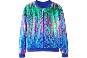 Freshhoodies Girls Flip Sequin Jacket Kids Gradient Jackets Sparkly Long Sleeve Zip-Up Jackets, 6-12 Years