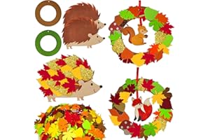 JOYEASE Autumn Crafts for Children, 132 Pieces Felt Craft Set Autumn, DIY Autumn Wreath with Hedgehog Squirrel Fox Autumn Leaves, Creative Sets for Crafts for Autumn Decoration