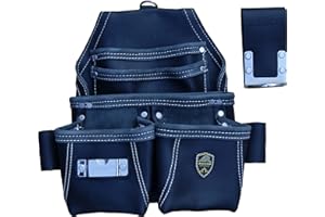 ZAKCO PRO-16 Genuine Leather 5 Pockets Dual Front Loading Nail and Tool Pouch with Hammer Holder, Carpenter Leather Tool Pouch, Tool Belt