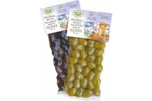 ‎KORVEL MEDITERRANEAN QUALITY PRODUCTS KORVEL Zestaw oliwek – Greckie oliwki Chalkidiki – Kalamata – 2 x 250g (500g) – Opakowanie próżniowe – Oliwki z pestką – Produkt grecki – Produkt naturalny – Zdrowa przekąska – Wegańskie