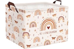 Clastyle Cestino Portaoggetti Cubo Boho Arcobaleno Farfalla Fiore per Libro Scatole Portagiochi Rosa Rettangolare per Camera dei Bambini, 40x30x30 cm