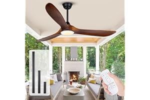 OUENGK Ventilatore da soffitto in legno moderno da 60 pollici con luce telecomando, ventilatore da soffitto a tre pale per interni e per esterni, 152 cm