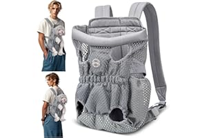 ALLSOPETS Zaino per Cani Portatile con Gancio di Sicurezza per Cani di Piccola Taglia Comodo Zaino Frontale per Animali Domestici Ideale per Viaggi Campeggio Escursionismo (Grigio Argento, M)
