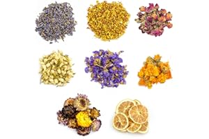 Dreamtop 8 Tipi Fiori Secchi Decorativi Kit, Naturali Fiori Secchi Profumati per Fai Da Te Candele e Saponi, Rosa, Crisantemo, Lavanda, Osmanto, Nontiscordardime