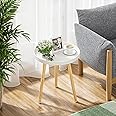 APICIZON Side Table White and Oak, Modern Coffee Tray End Table for Bedroom, Living room, Bedside Table Nightstand for Small Space, 38 x 45 cm