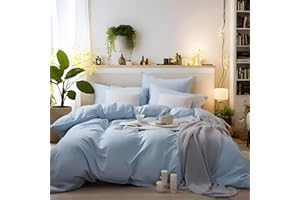 MOHAP Cooling Bedding Double Duvet Cover Set 3 PCS Plain Brushed Microfiber Bedding 1 Duvet Cover with 2 Zippers and 2 Pillowcases Light Blue