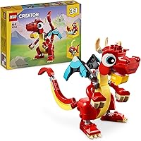 LEGO Creator 3 in 1 Drago Rosso, Giochi per Bambini e Bambine da 6 Anni Fan degli Animali, Action Figure Ricostruibile in Pes