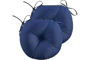 THEAQUE Bistro Chair Cushions,15 inch Waterproof Tufted Outdoor Round Chair Cushions with Ties for Patio Furniture,Set of 2 (Navy Blue)