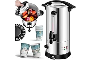 KESSER Bouilloire à vin chaud 30 l en acier inoxydable avec 10 gobelets - Bouilloire à vin chaud avec thermostat - Distributeur d'eau chaude - Indicateur de niveau - Robinet - Argenté
