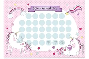 Papierdrachen Belohnungstafel Set für Kinder als Abreißblock 10 Blatt - Motivierendes Konzept als Erziehungshilfe - mit tollen Stickern für Jungs und Mädchen - Motiv Einhorn Set 7