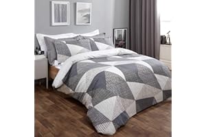 Dreamscene - Set copripiumino geometrico con federe, set di biancheria da letto ruvido in stile scandinavo, color grigio, carbone, super king size