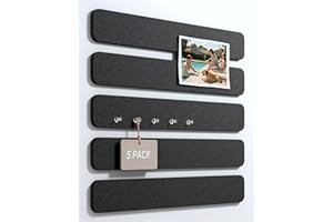Fluxynara Cork Board Alternative Felt Strip Board 5-Pack 33x5 cm, Office Pin Board with 35 Push Pins, Adhesive Install for Bedroom Door & Home Office (Black)