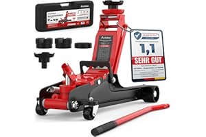 ‎AUTORIA Wagenheber 2,5T extra flach – Hydraulischer Rangierwagenheber mit Transportkoffer, 3 Gummiauflagen & Adapter – Auto Wagenheber für PKW bis 2.500 kg (Rot)
