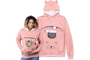 HOMELEVEL Bluza z kapturem dla zwierząt domowych, ciepły sweter damski, sweter z kieszenią dla kota lub małego psa, bluza z kapturem, damska z kocimi uszami